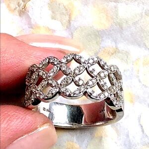 14k White Gold .50ct Natural Diamond Vintage Floral Size 9 Band Ring